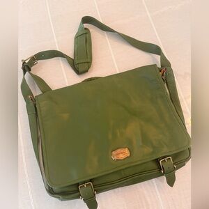 Samsonite Black Label Green Leather Garment Messenger Bag w/ Psychedelic Lining